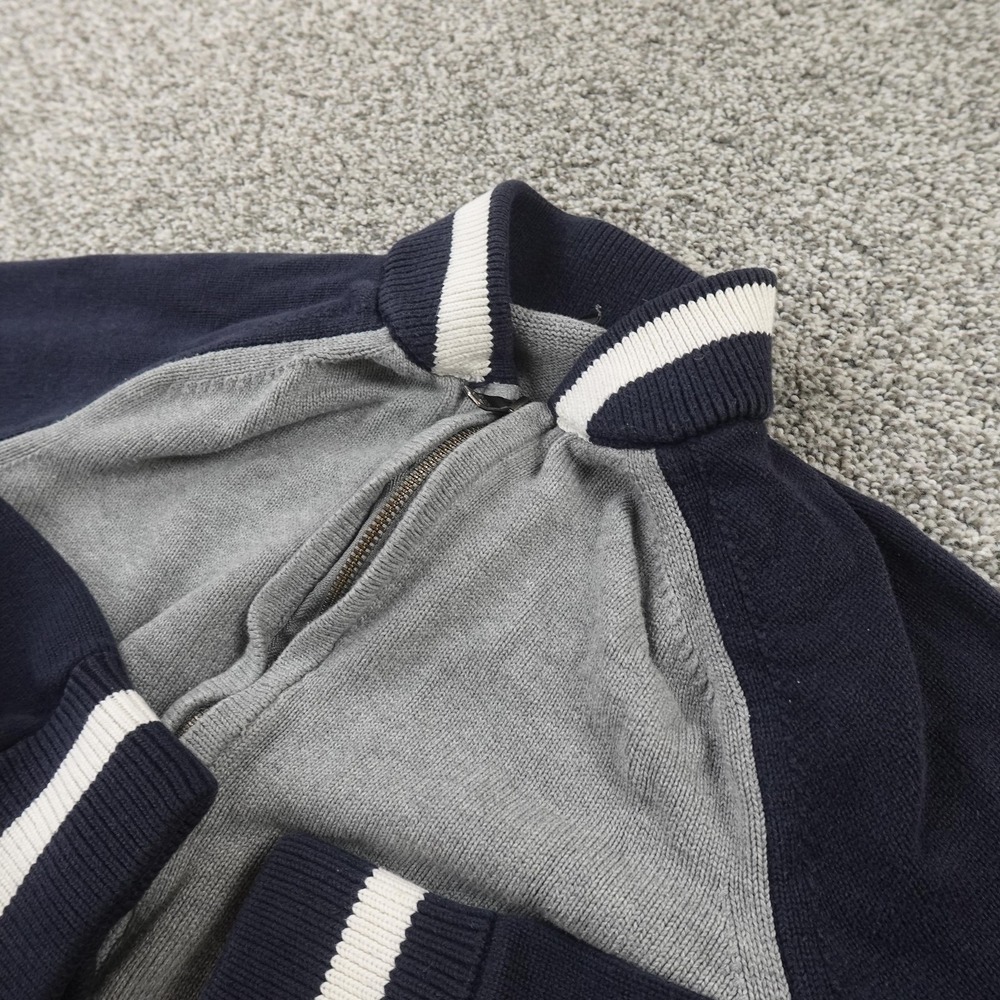 Banana Republic Sweater Mens S Gray Blue Full Zip Elbow Patch Bomber Jacket Coat